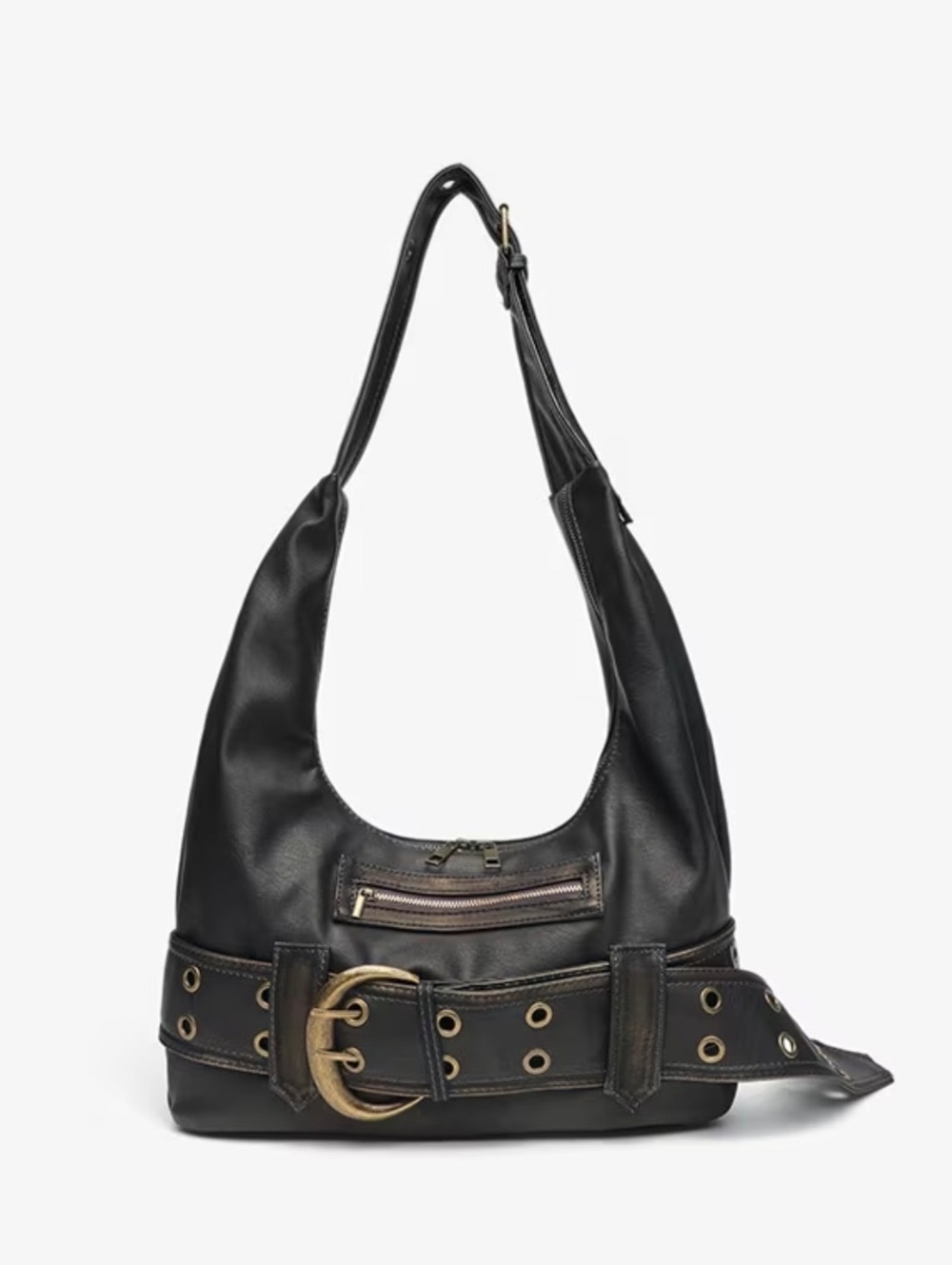 New -Vintage Inspired -Faux Leather Hobo Style Bag -Darkest w/Bronze Buckle